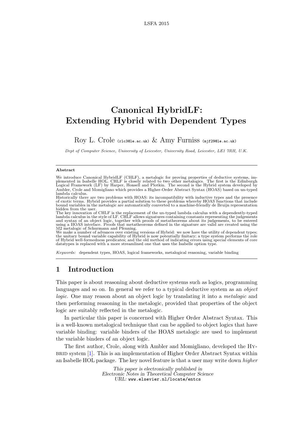 Canonical Hybridlf: Extending Hybrid with Dependent Types