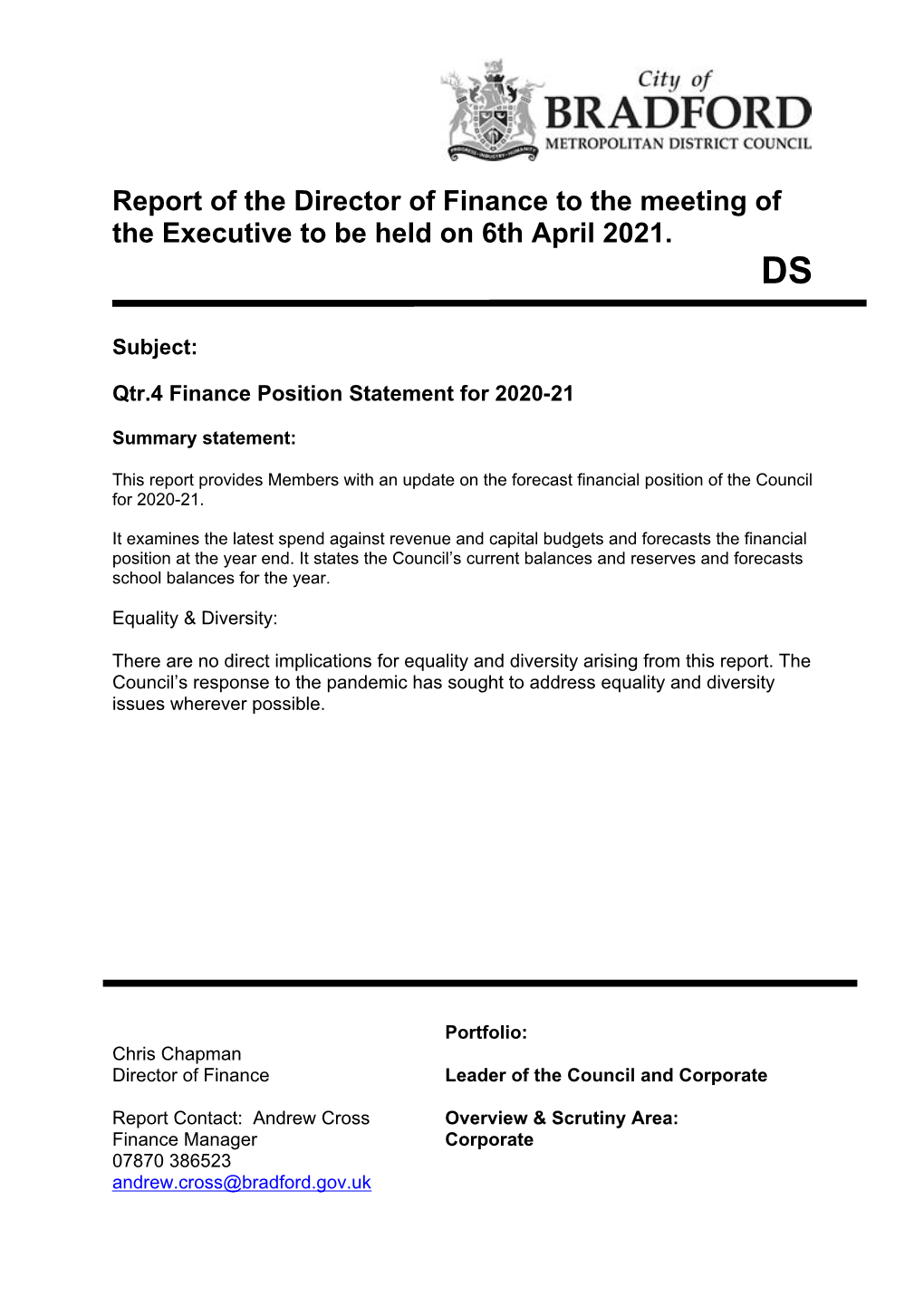 Qtr.4 Finance Position Statement for 2020-21 Pdf 342 Kb