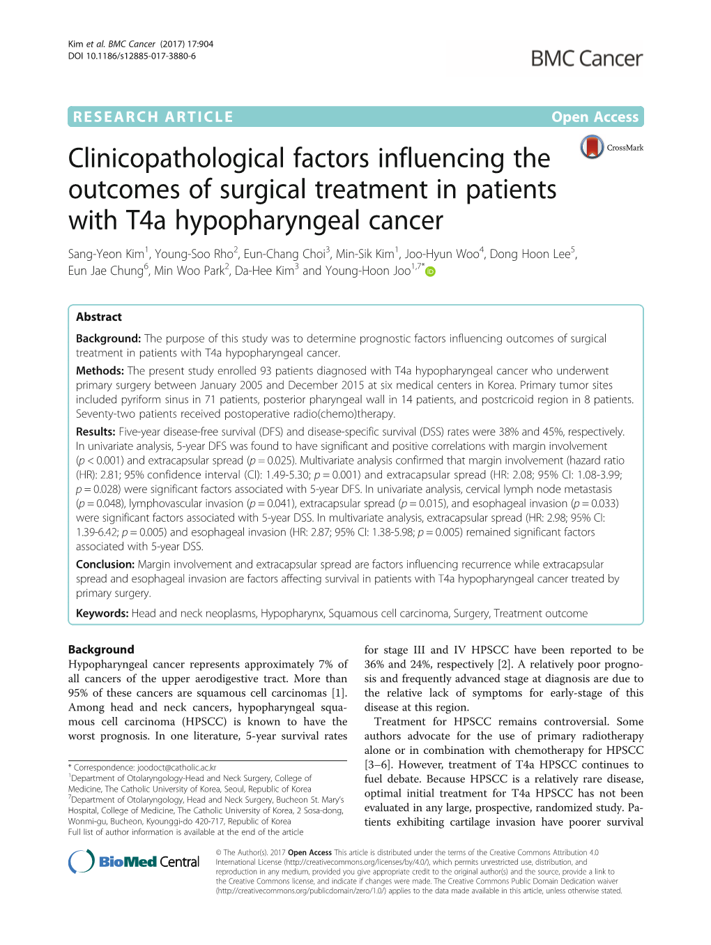 Clinicopathological Factors Influencing the Outcomes of Surgical Treatment