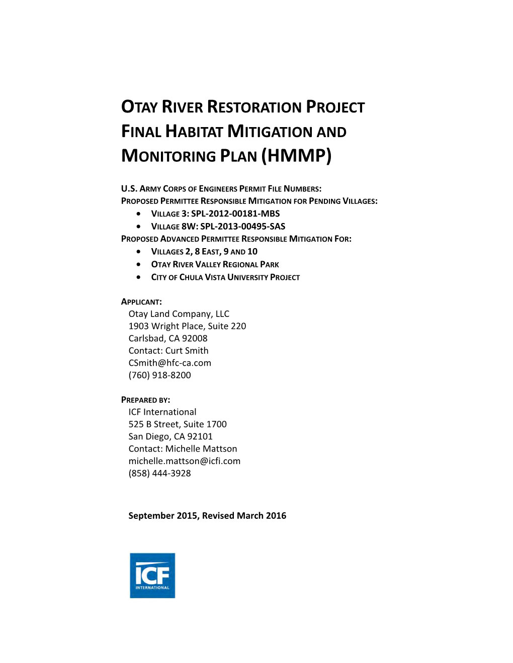 Otay River Restoration Project Final Habitat Mitigation and Monitoring Plan (Hmmp)