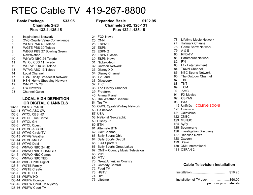 RTEC Cable TV 419-267-8800