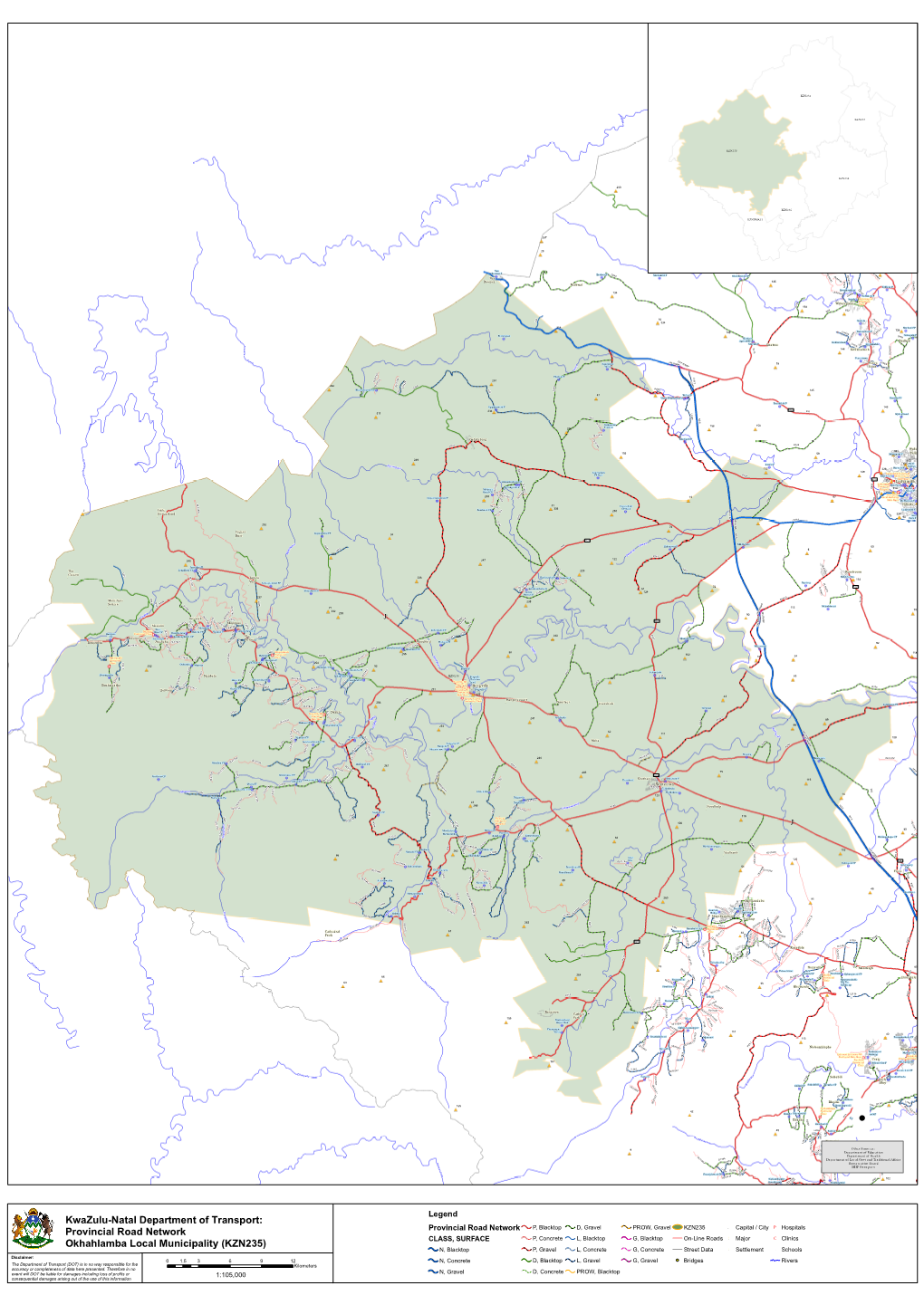 Provincial Road Network Okhahlamba Local Municipality (KZN235)