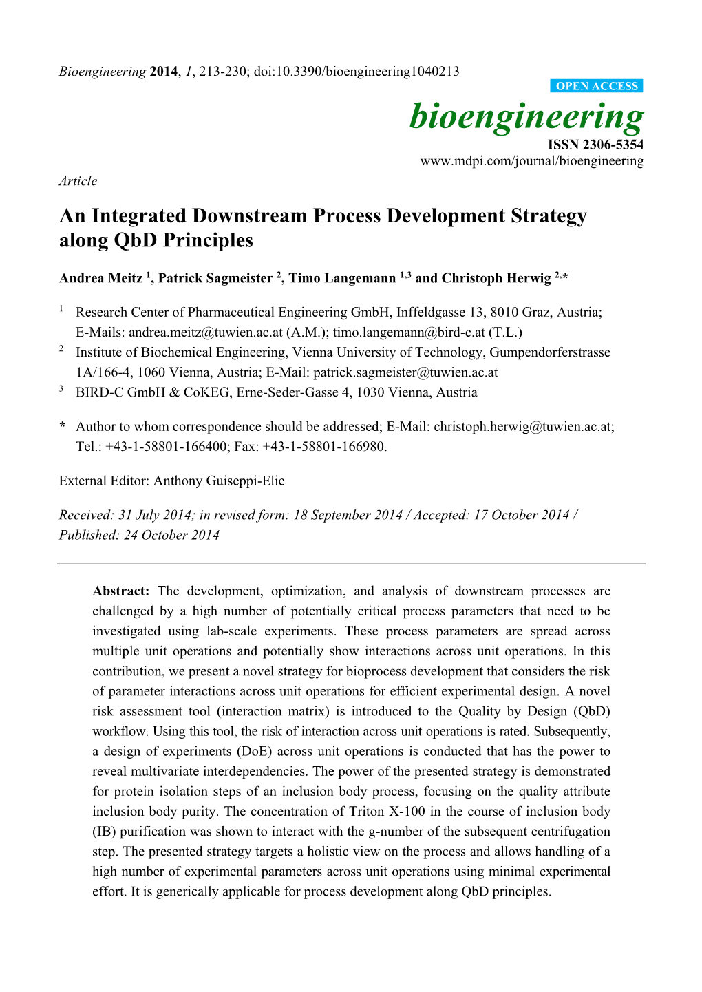 An Integrated Downstream Process Development Strategy Along Qbd Principles