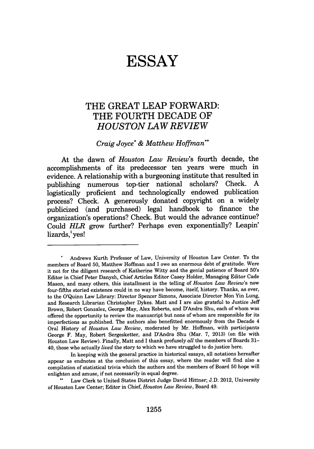 The Fourth Decade of Houston Law Review
