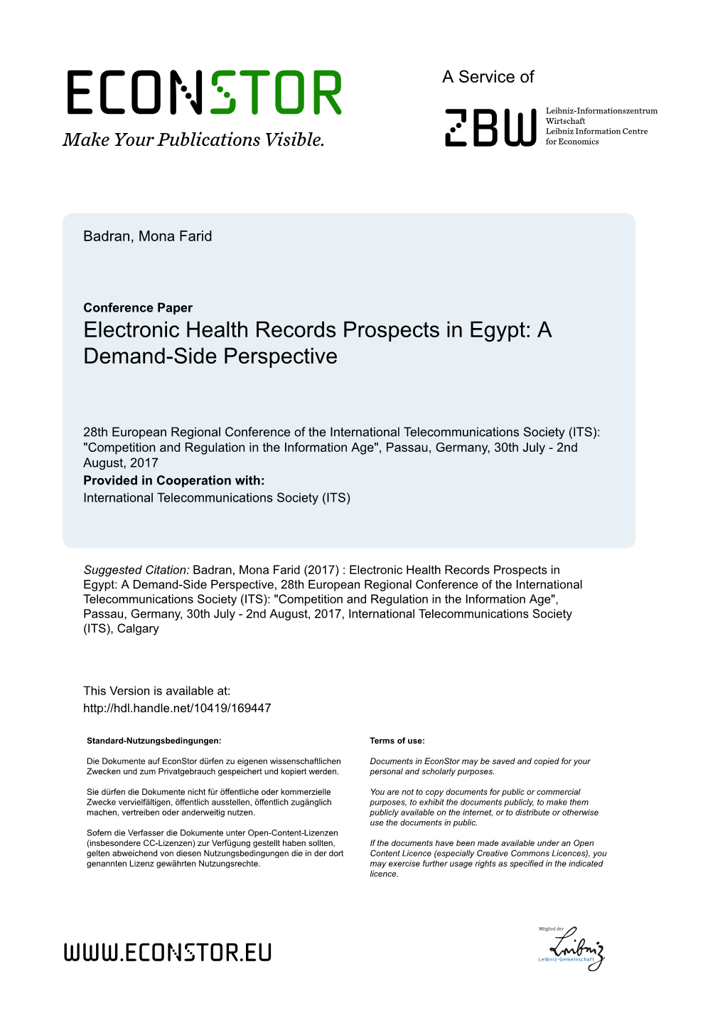 Electronic Health Records Prospects in Egypt: a Demand-Side Perspective