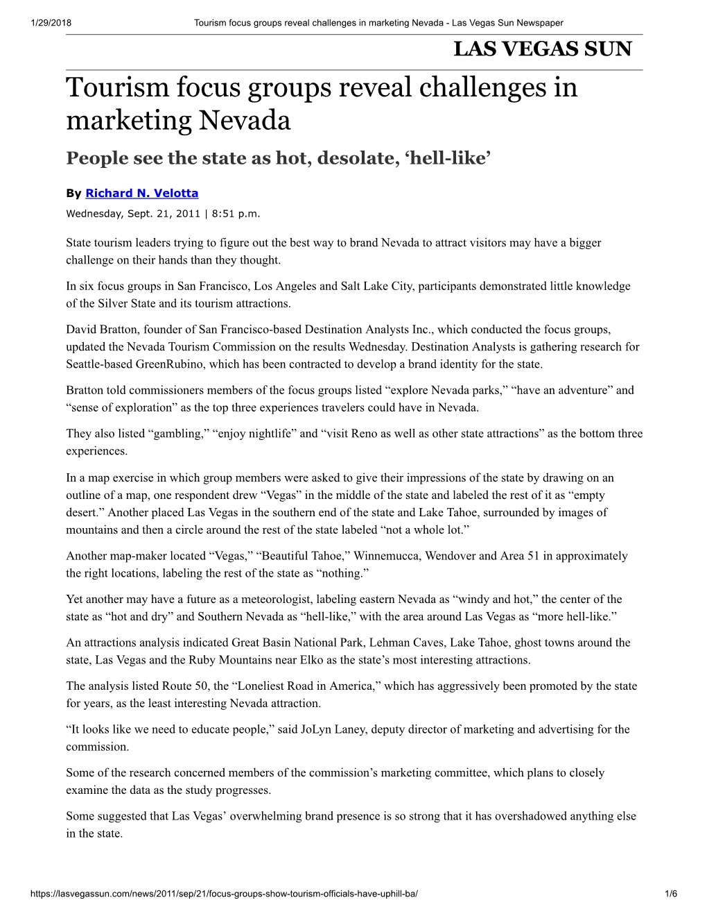 Tourism Focus Groups Reveal Challenges in Marketing Nevada