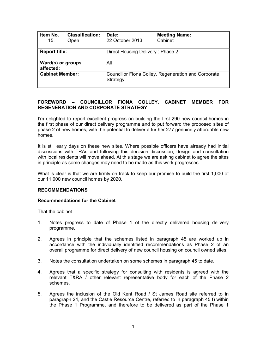 Direct Housing Delivery : Phase 2