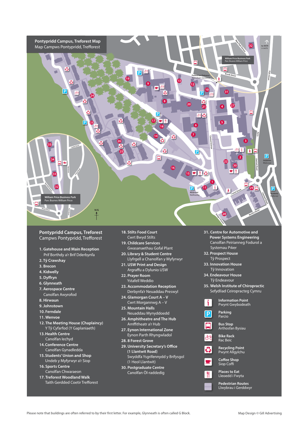 Pontypridd Campus, Treforest Map Map Campws Pontypridd, Trefforest