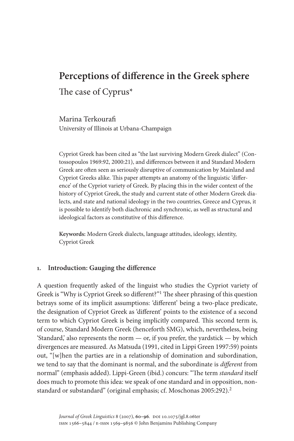 Perceptions of Difference in the Greek Sphere&lt;Br&gt;The Case of Cyprus