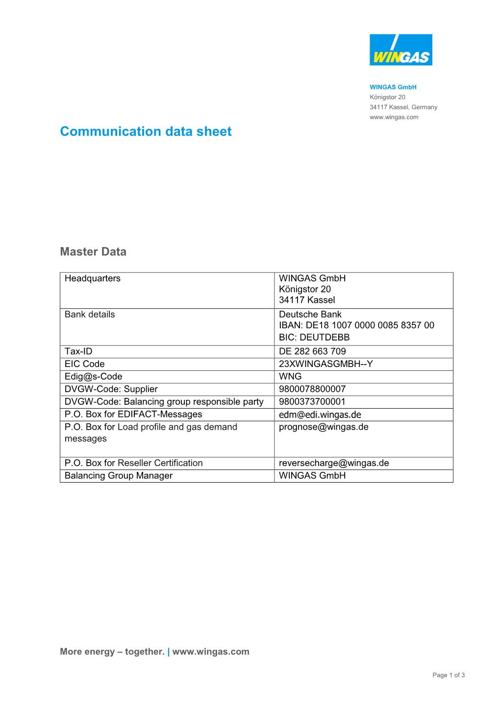 Communication Data Sheet