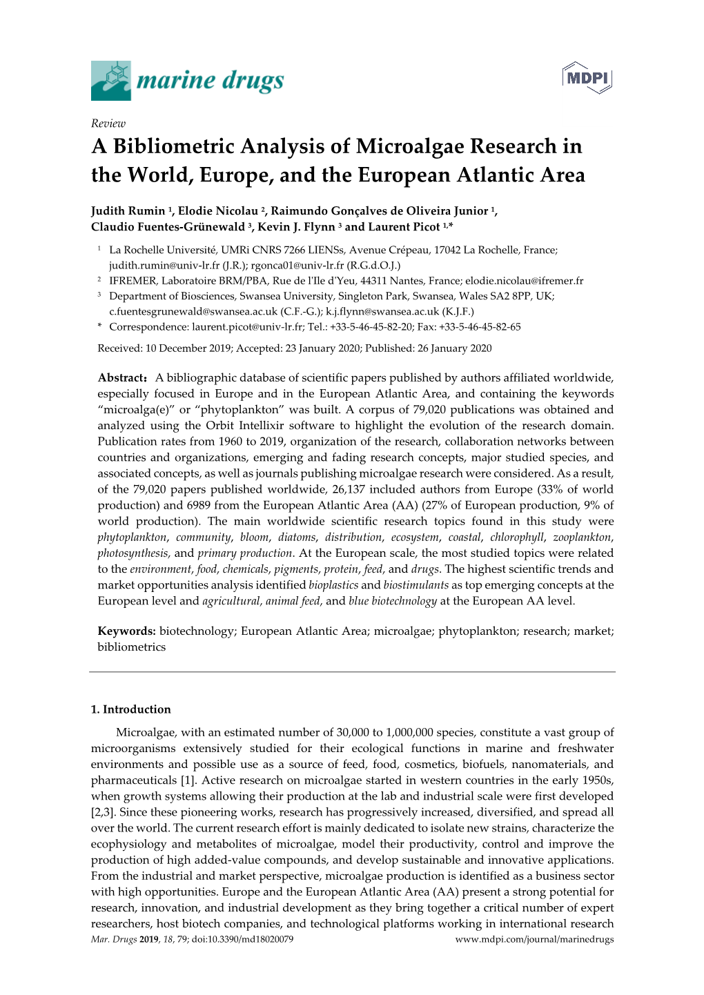 A Bibliometric Analysis of Microalgae Research in the World, Europe, and the European Atlantic Area