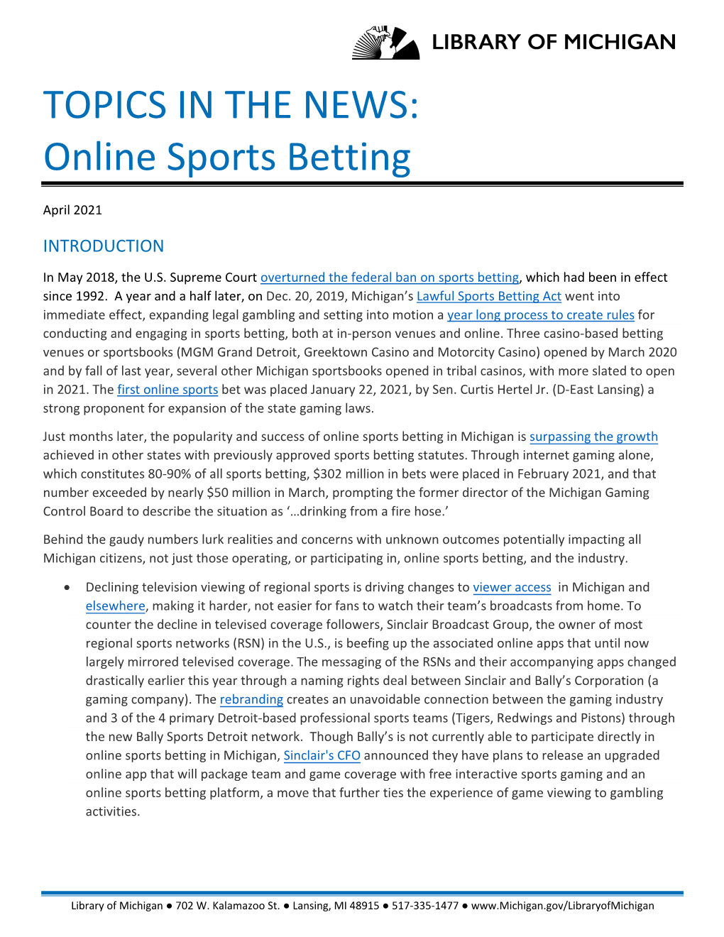 April 2021 OSB (Online Sports Betting)