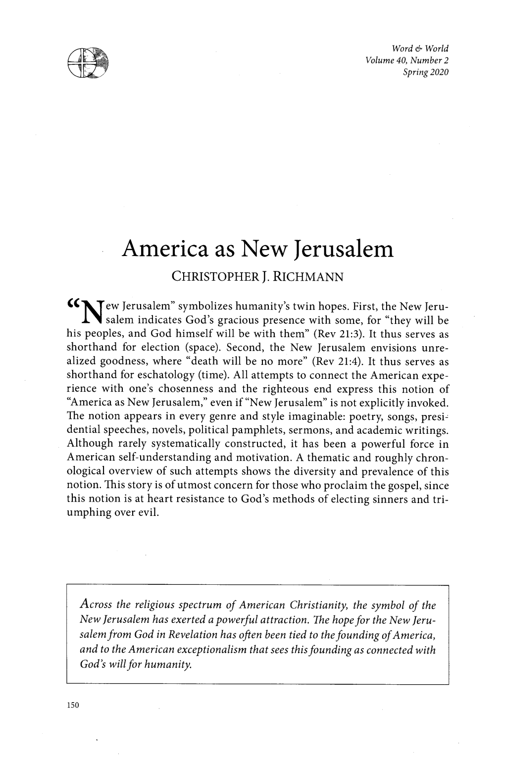 America As New Jerusalem Christopher J