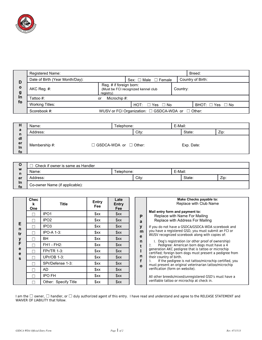 GSDCA-WDA Trial Entry From