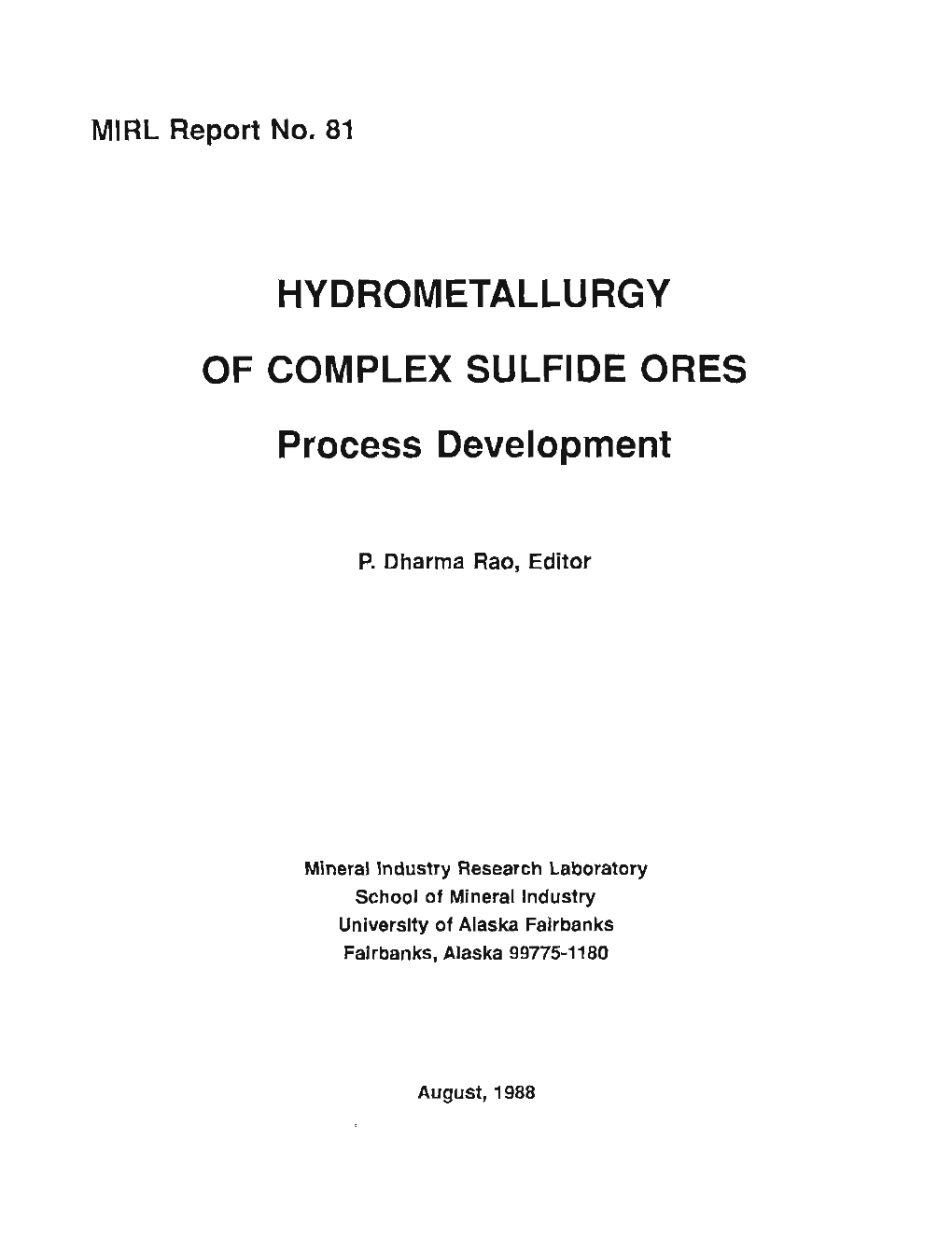 HYDROMETALLURGY Process Development