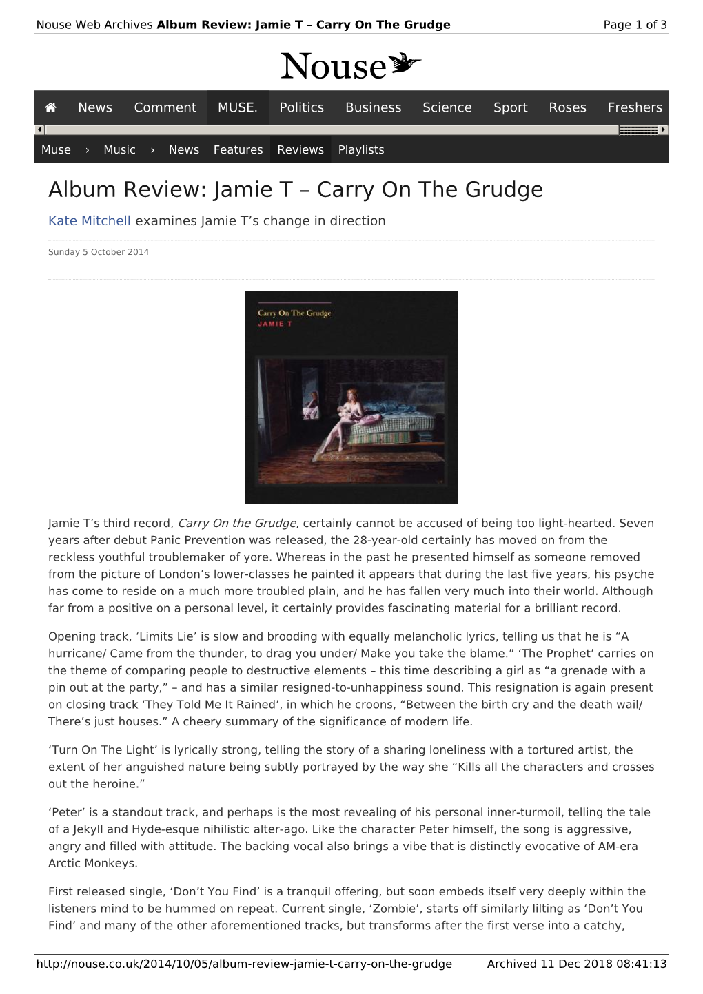 Album Review: Jamie T – Carry on the Grudge | Nouse