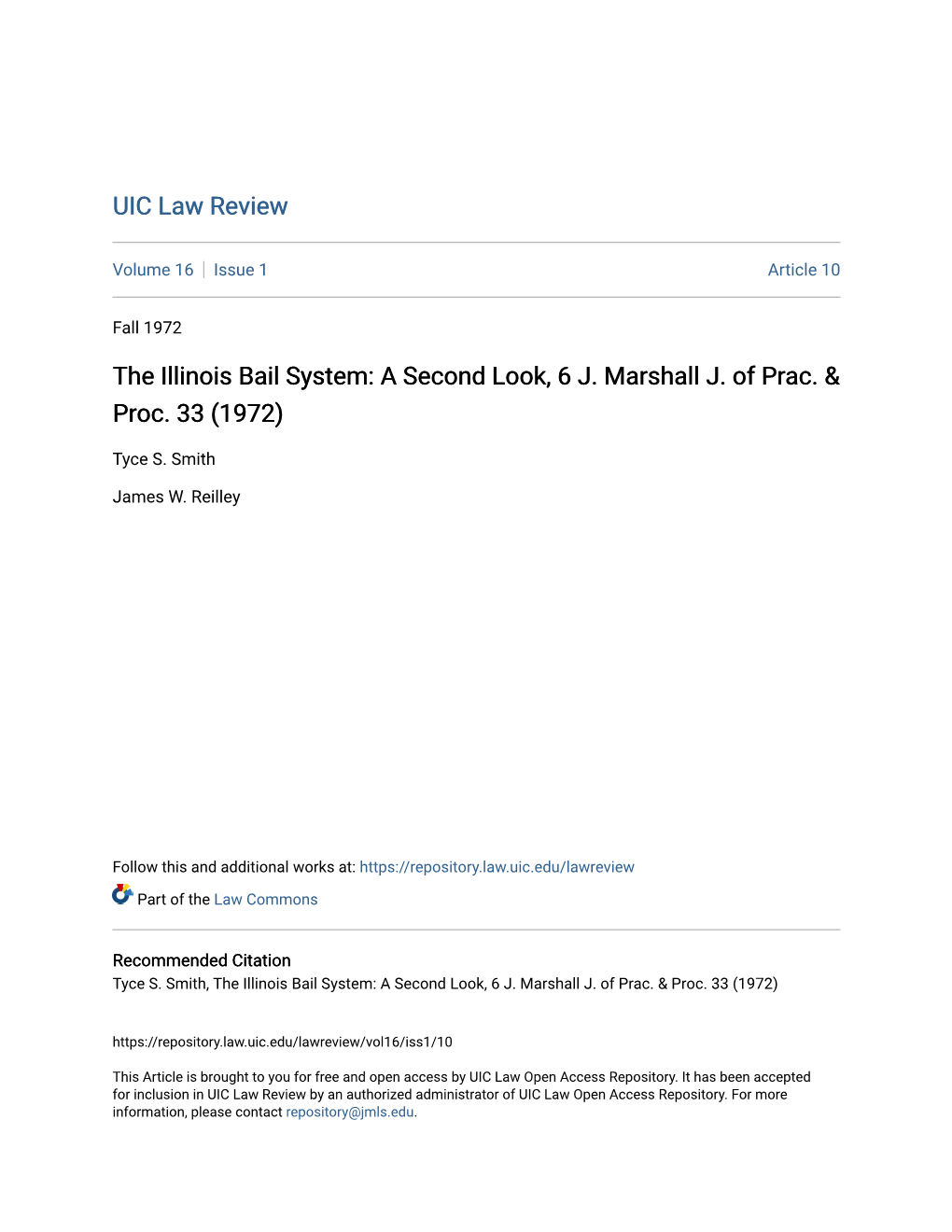 The Illinois Bail System: a Second Look, 6 J. Marshall J. of Prac