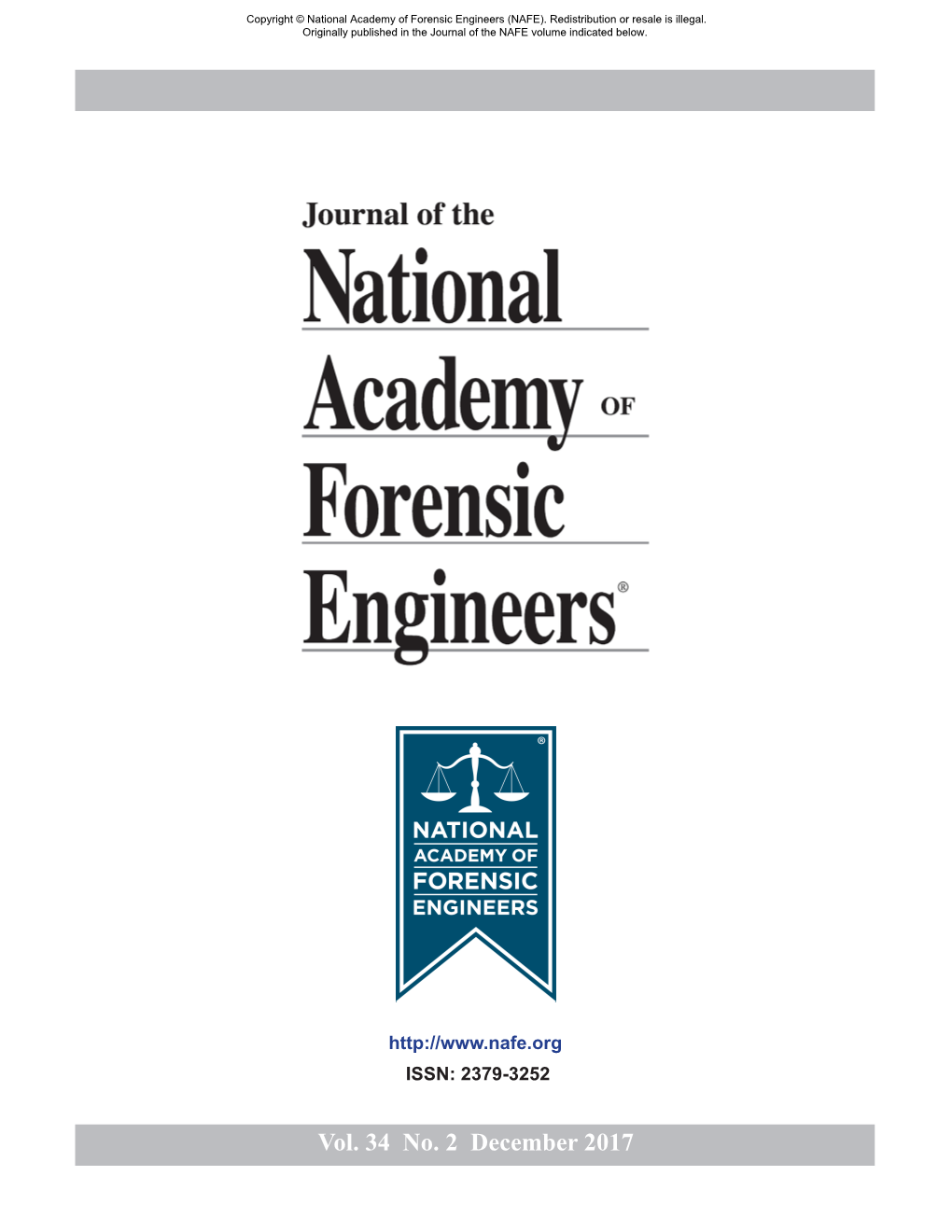 Vol. 34 No. 2 December 2017 Copyright © National Academy of Forensic Engineers (NAFE)
