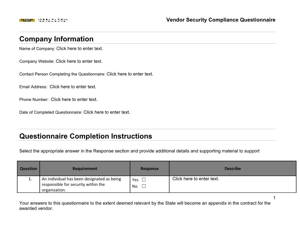 Minnesota Judicial Branch Vendor Questionnaire