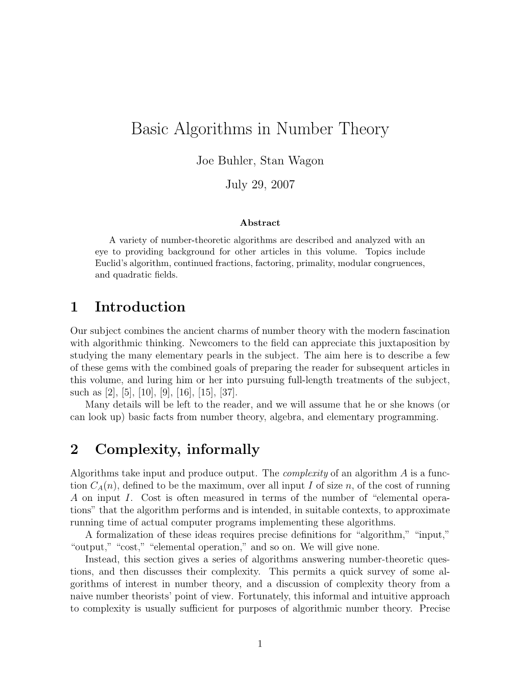 Basic Algorithms in Number Theory