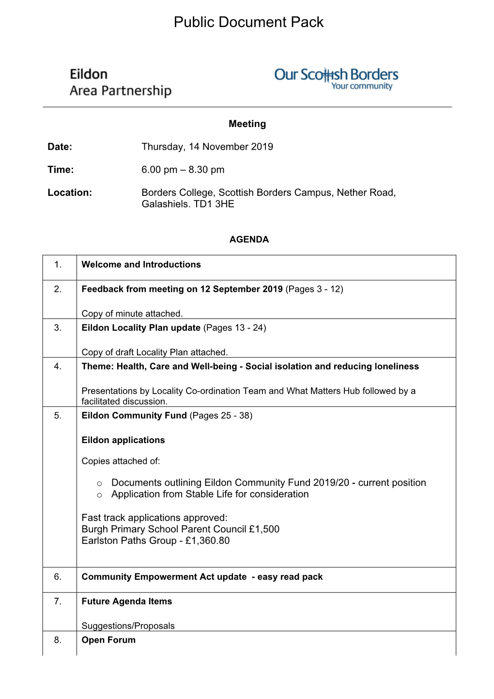 (Public Pack)Agenda Document for Eildon Area Partnership, 14/11