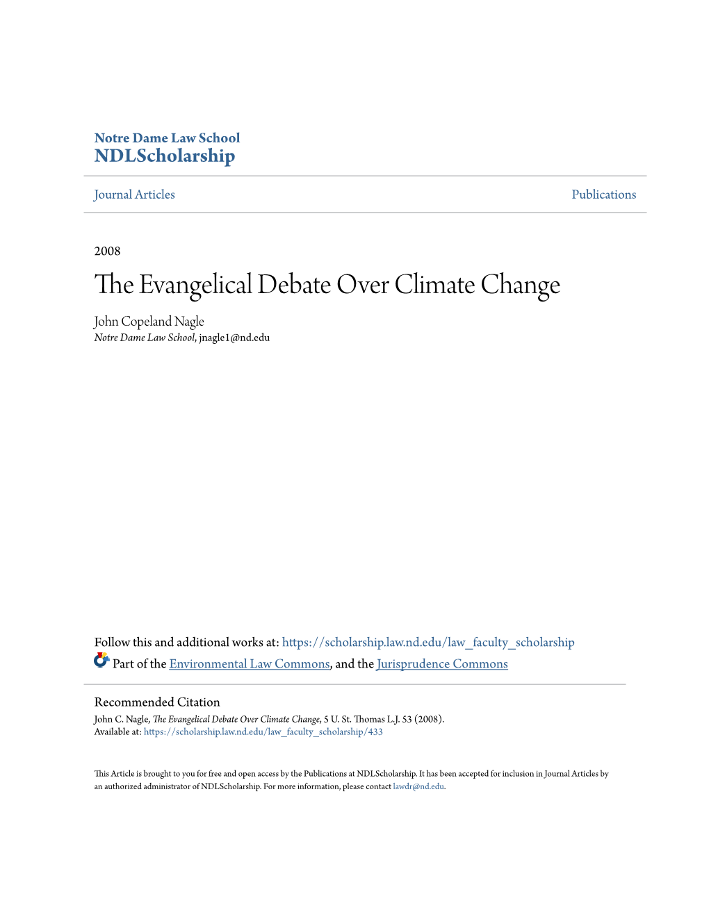 The Evangelical Debate Over Climate Change, 5 U