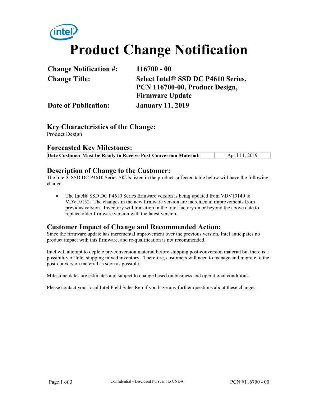 Product Change Notification