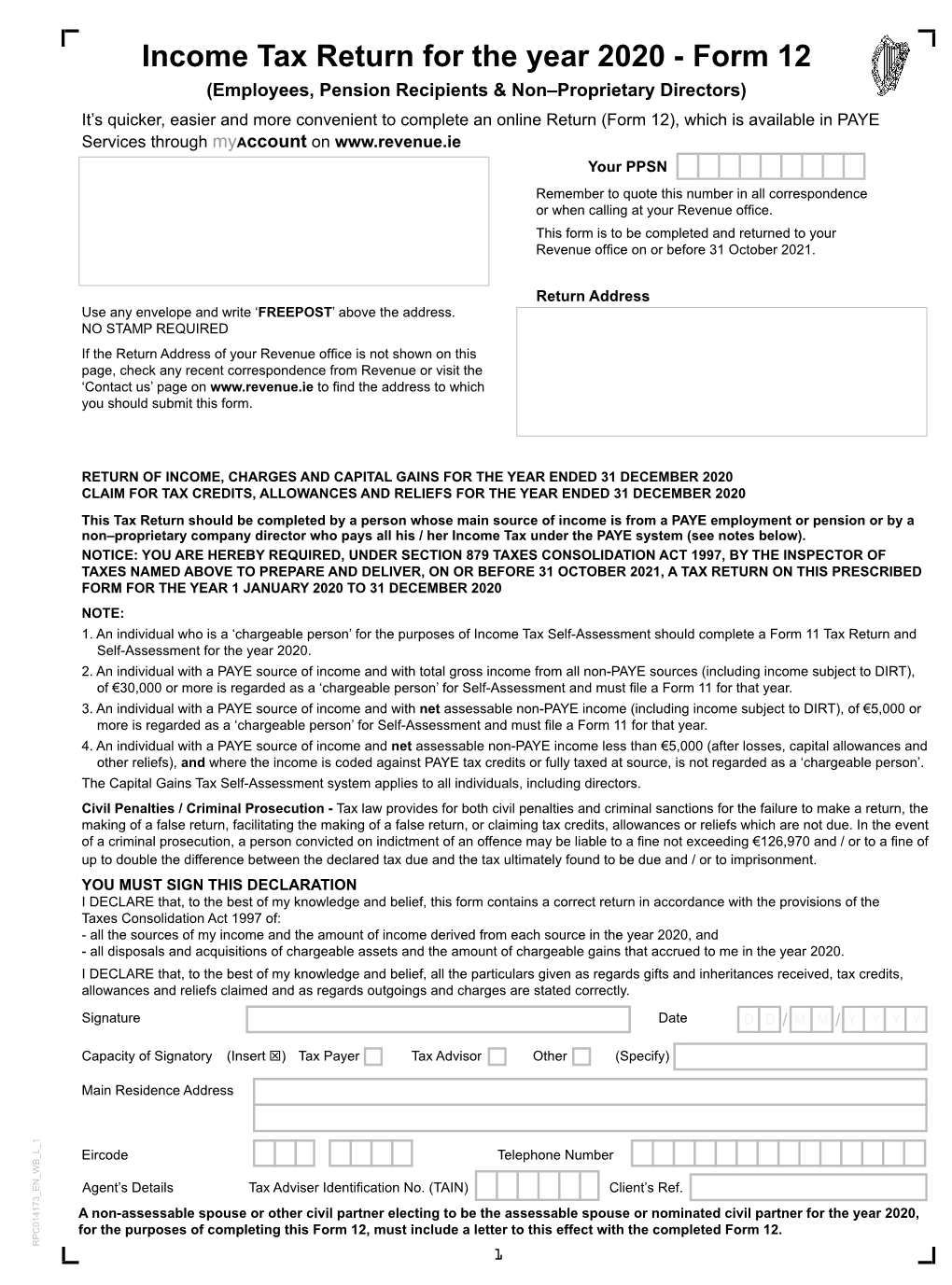 Income Tax Return for the Year 2020