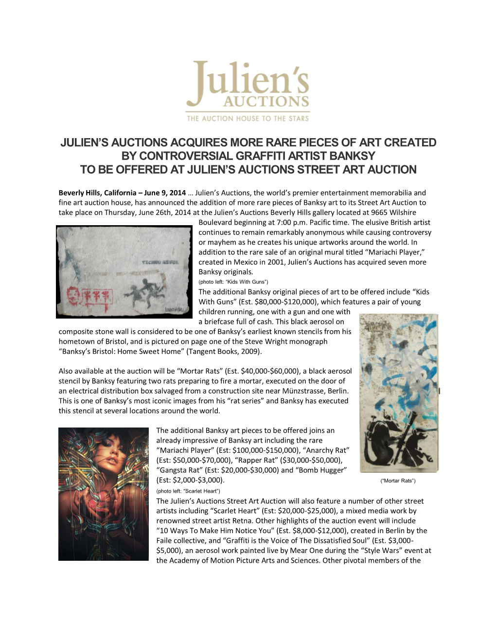 Julien's Auctions Acquires More Rare Pieces of Art