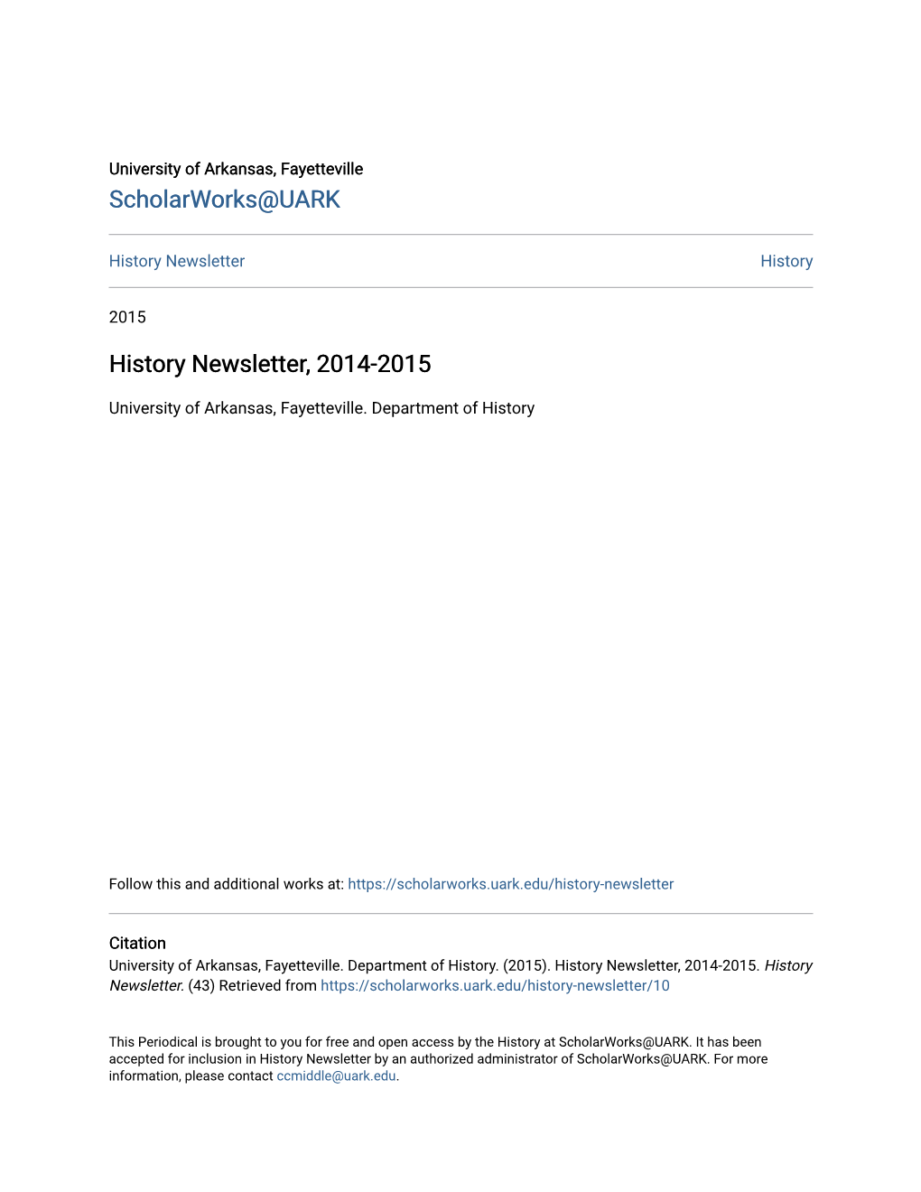 History Newsletter, 2014-2015