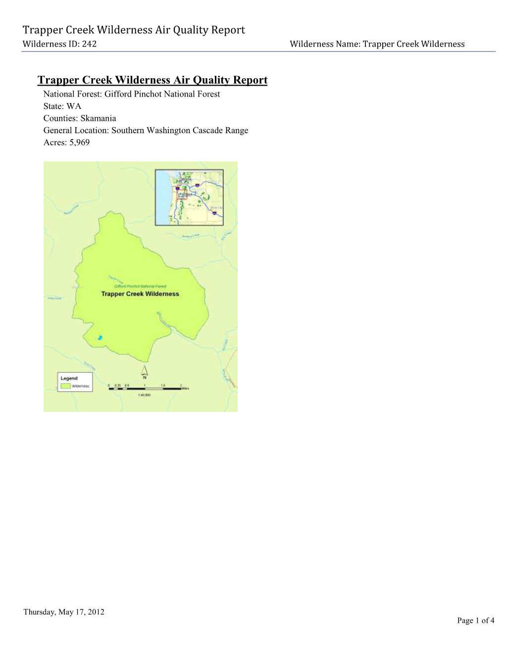 Trapper Creek Wilderness Air Quality Report, 2012