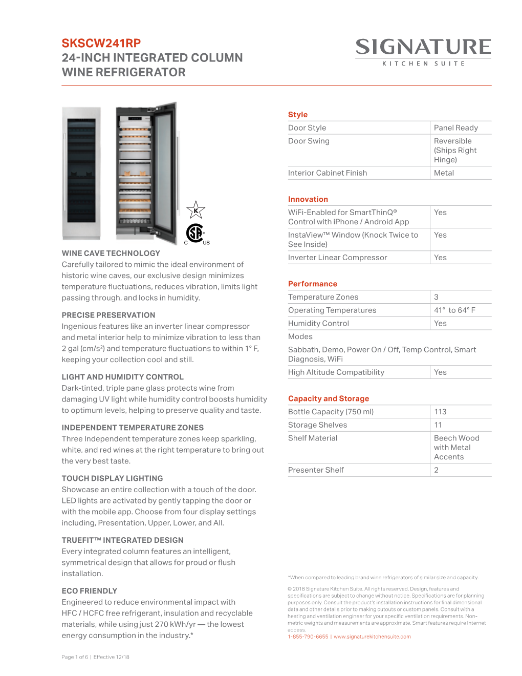 Skscw241rp 24-Inch Integrated Column Wine Refrigerator