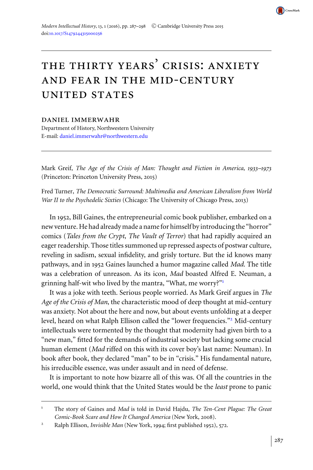 The Thirty Years' Crisis: Anxiety and Fear in the Mid-Century United States