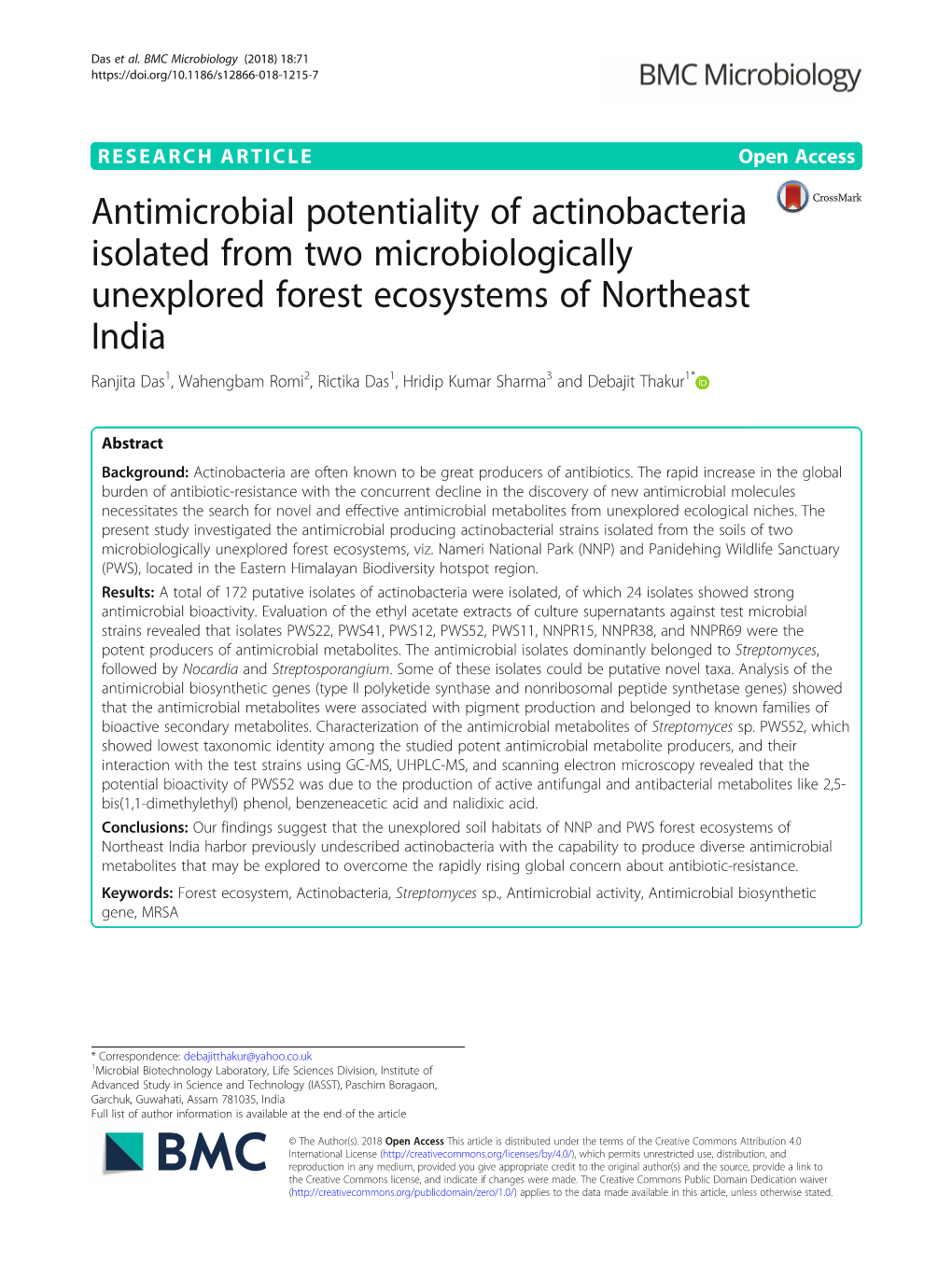 Antimicrobial Potentiality of Actinobacteria Isolated from Two