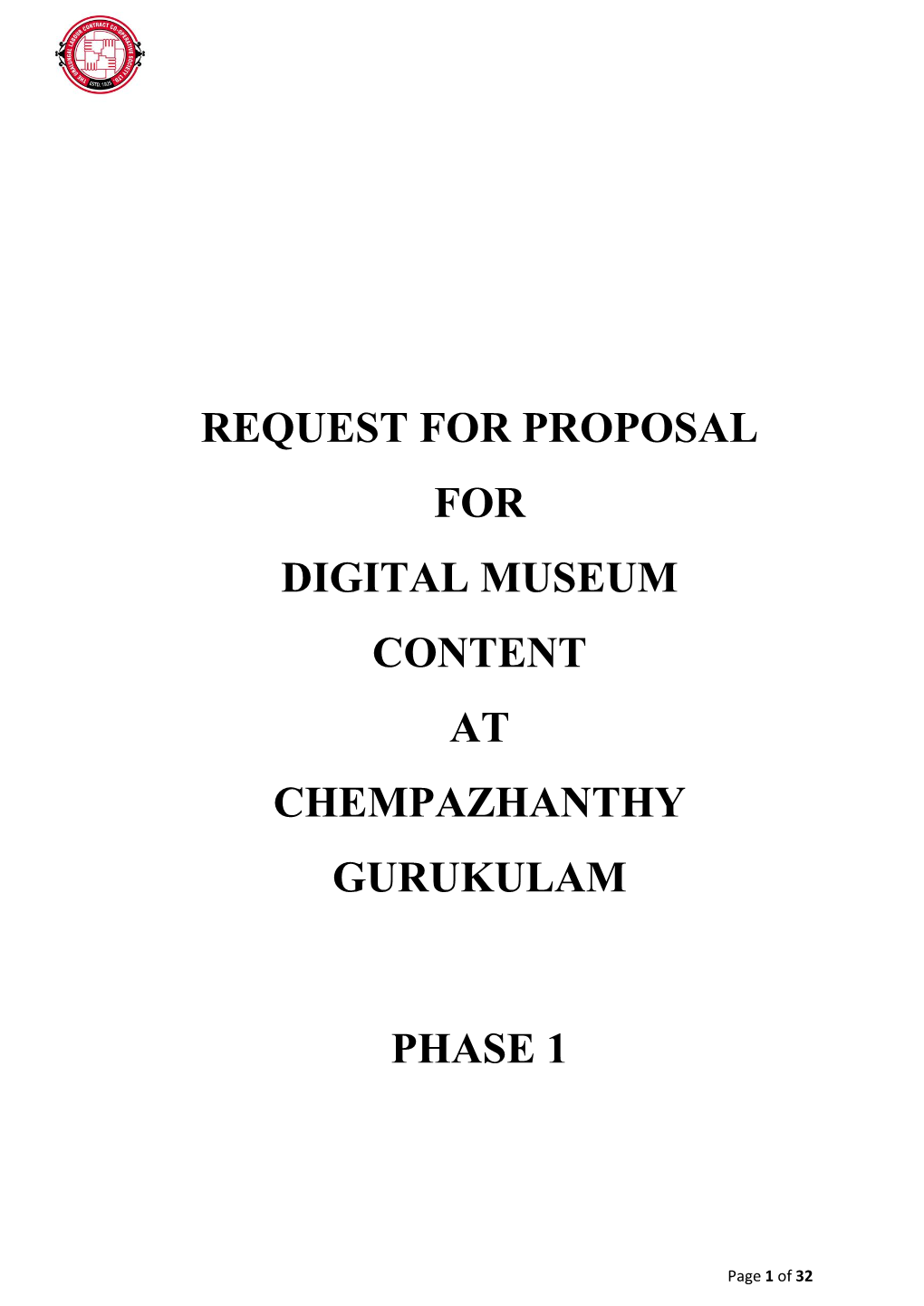 Request for Proposal for Digital Museum Content at Chempazhanthy Gurukulam Phase 1