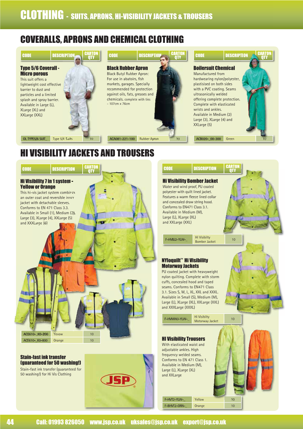 Clothing - Suits, Aprons, Hi-Visibility Jackets & Trousers