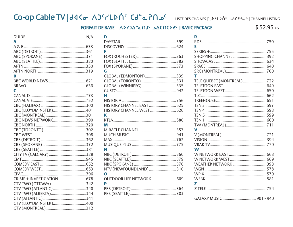 Page 1 Co-Op Cable TV D Ko ADULDN Cdº Epner FORFAIT DE