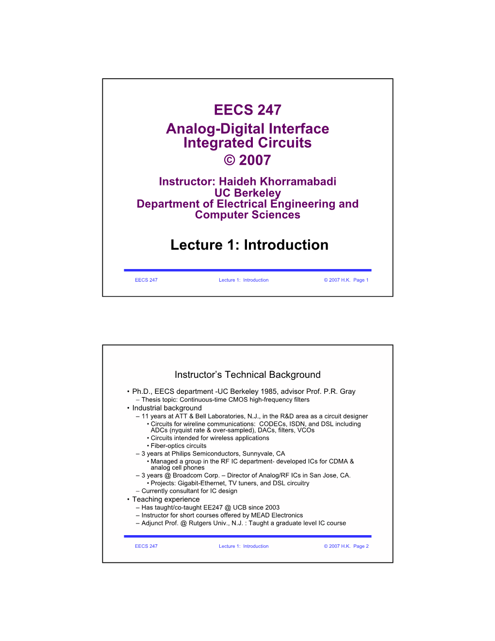EECS 247 Analog-Digital Interface Integrated Circuits © 2007 Lecture