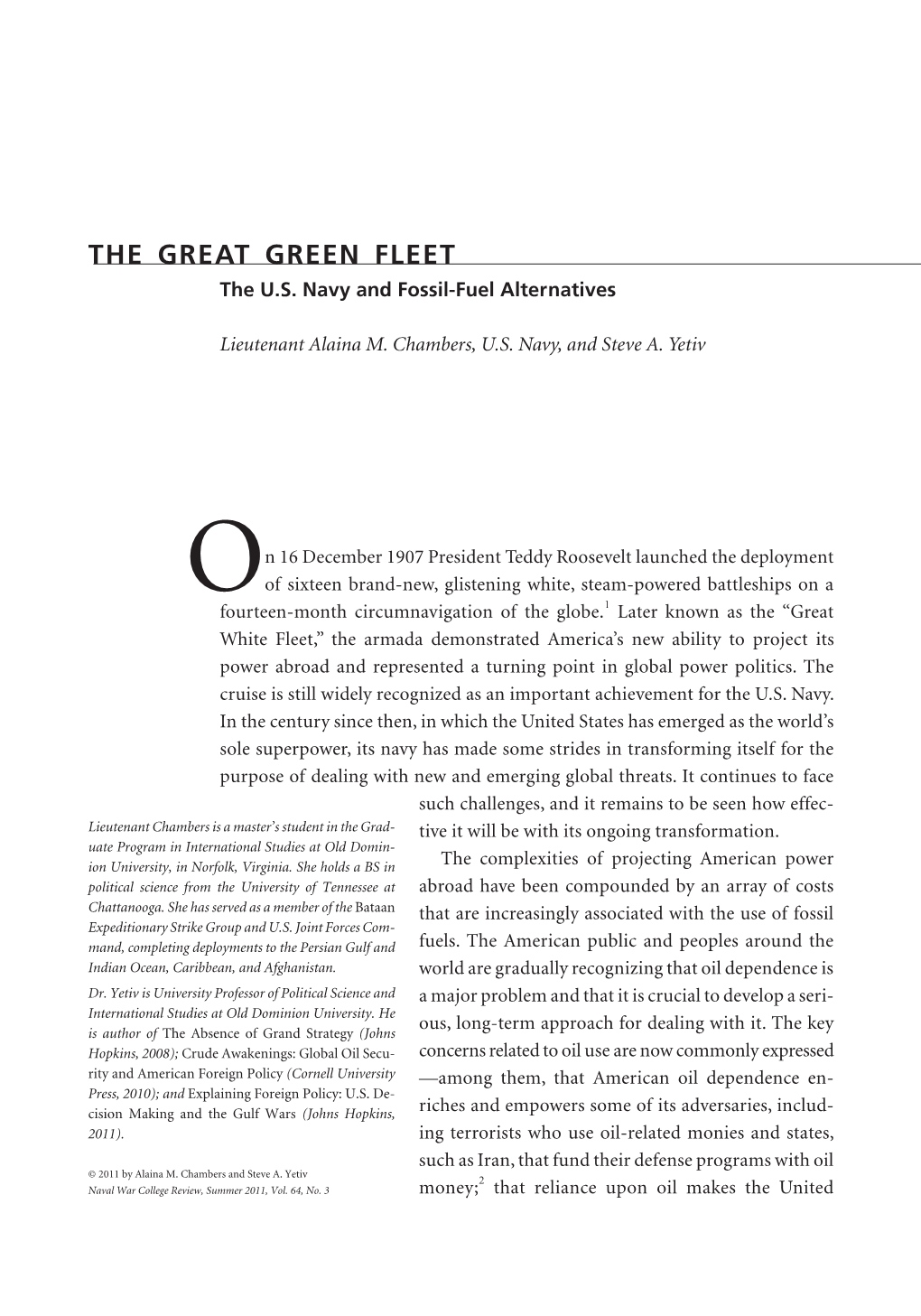 The Great Green Fleet: the U.S. Navy and Fossil-Fuel Alternatives 5B