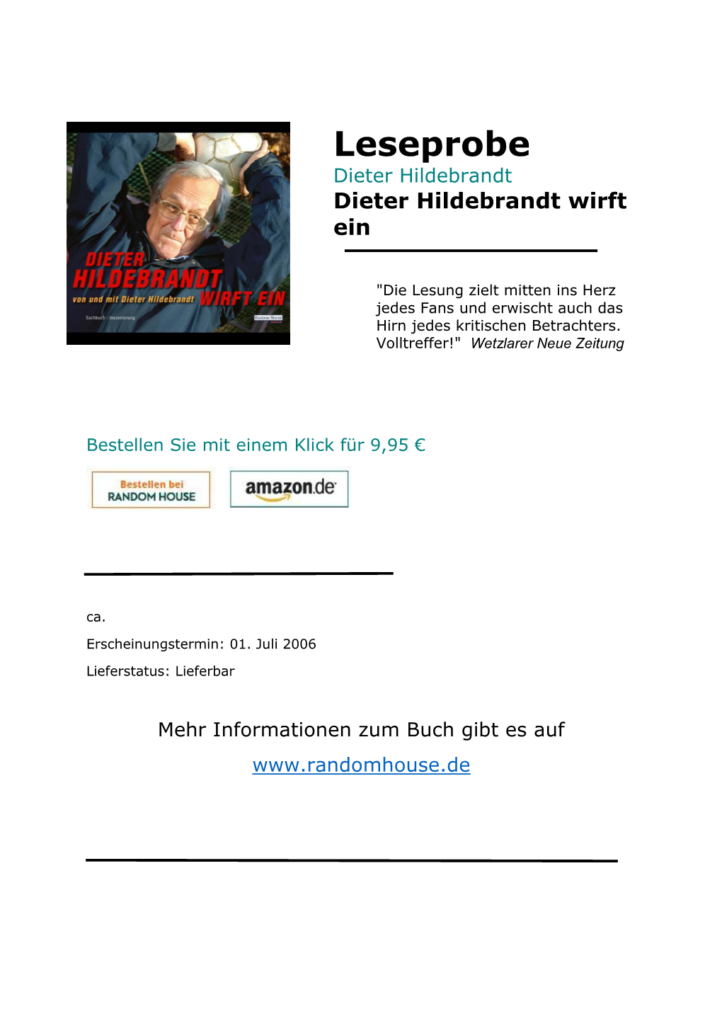 Dieter Hildebrandt Dieter Hildebrandt Wirft Ein