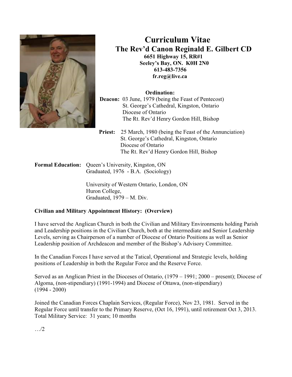 Reginald E Gilbert Curriculum Vitae