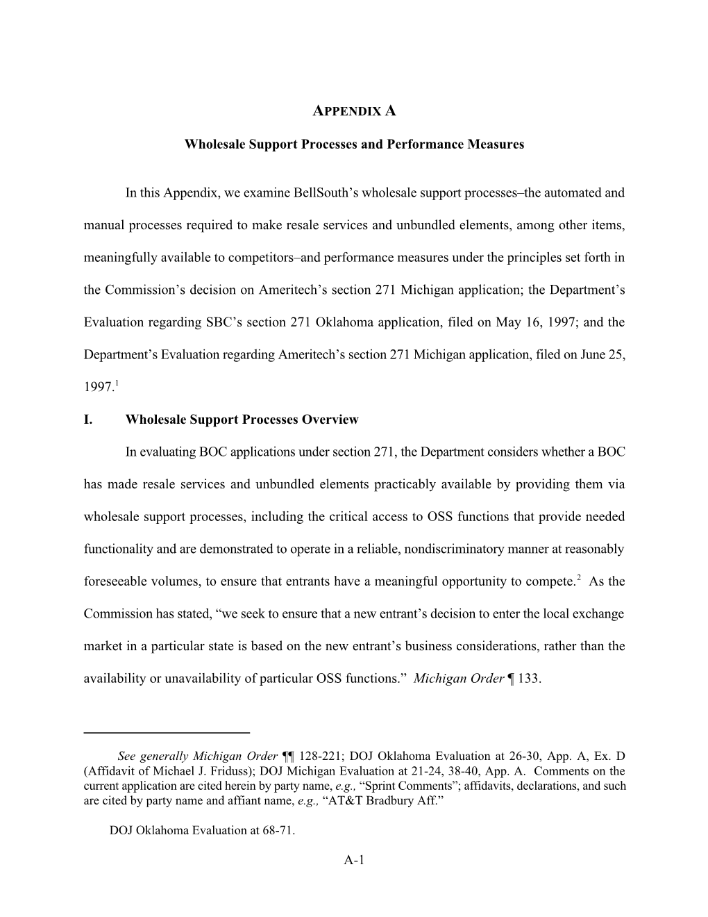 A-1 Wholesale Support Processes and Performance Measures In