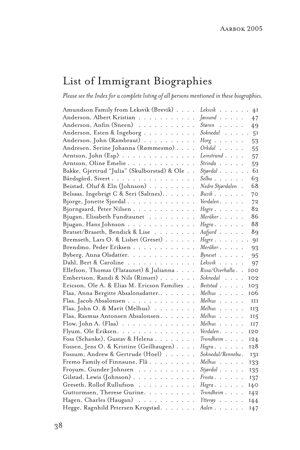 List of Immigrant Biographies Please See the Index for a Complete Listing of All Persons Mentioned in These Biographies