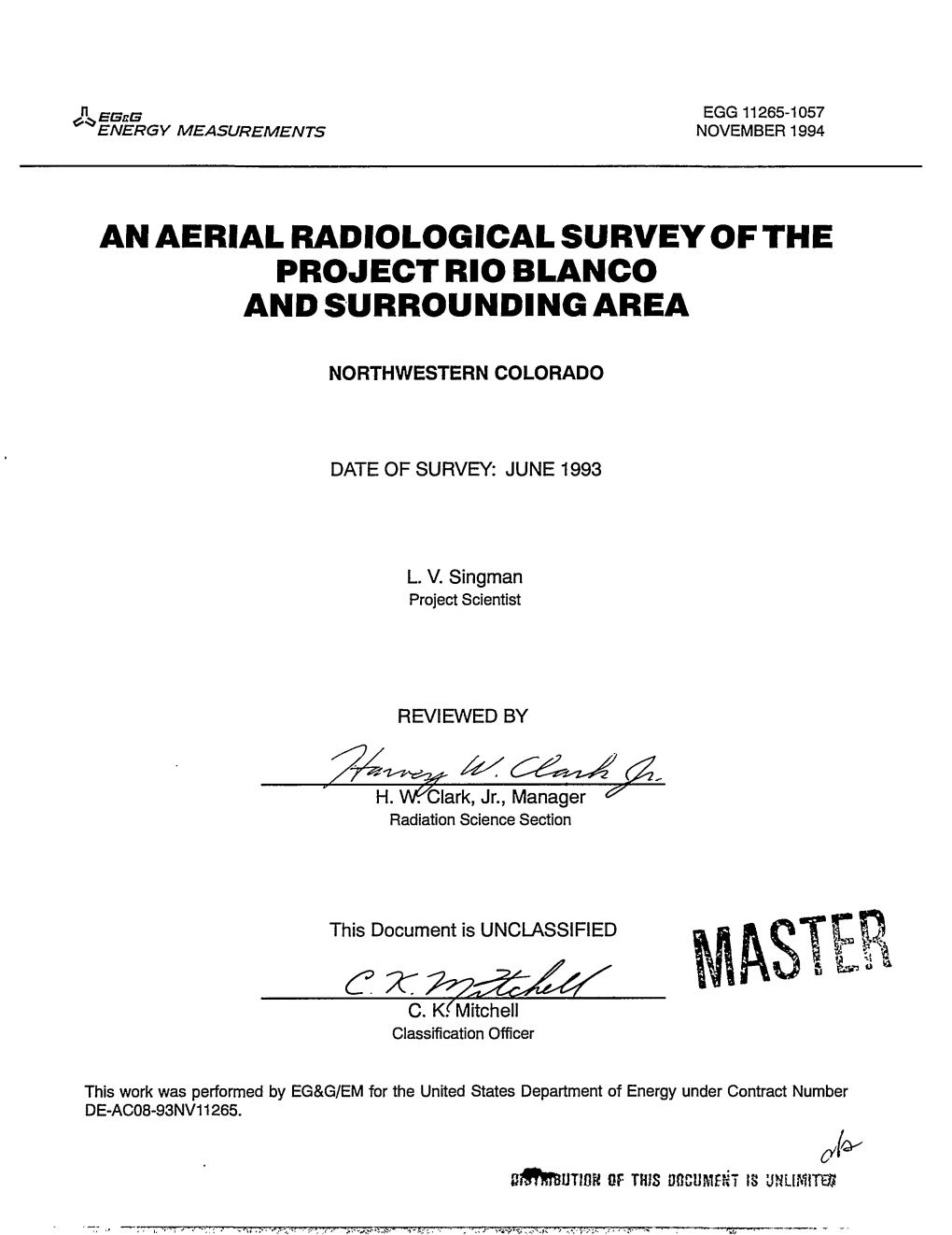 An Aerial Radiological Survey of the Project Rio Blanco and Surrounding Area