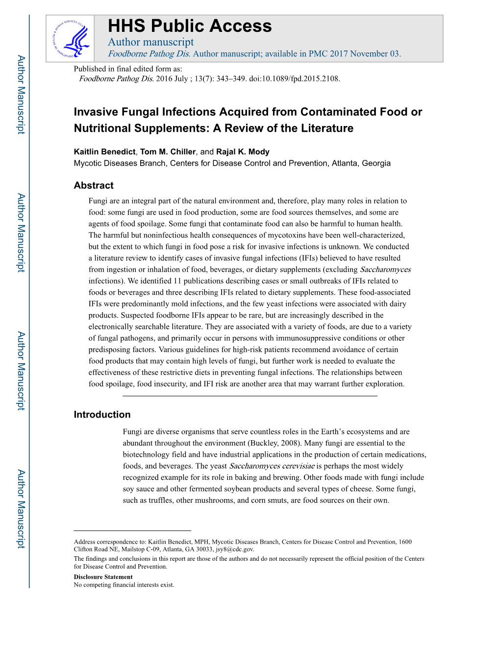 Invasive Fungal Infections Acquired from Contaminated Food Or Nutritional Supplements: a Review of the Literature