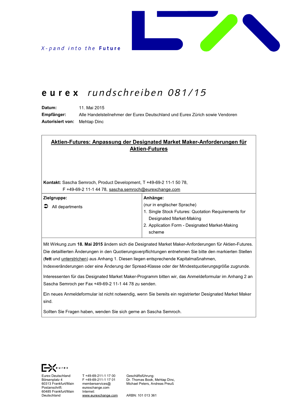 Eurex Rundschreiben 081/15