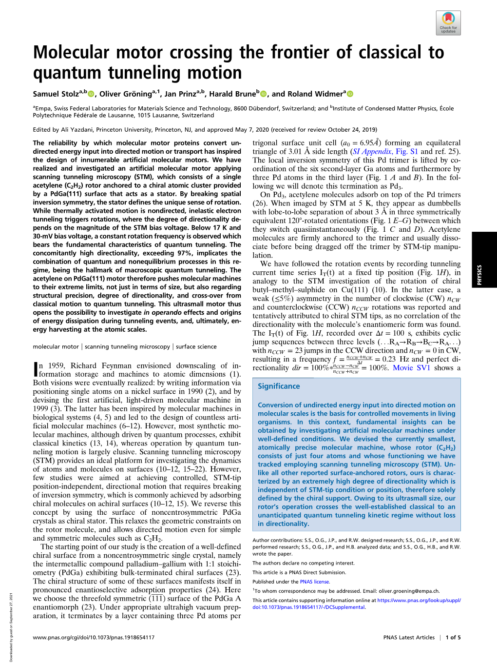 Molecular Motor Crossing the Frontier of Classical to Quantum Tunneling Motion