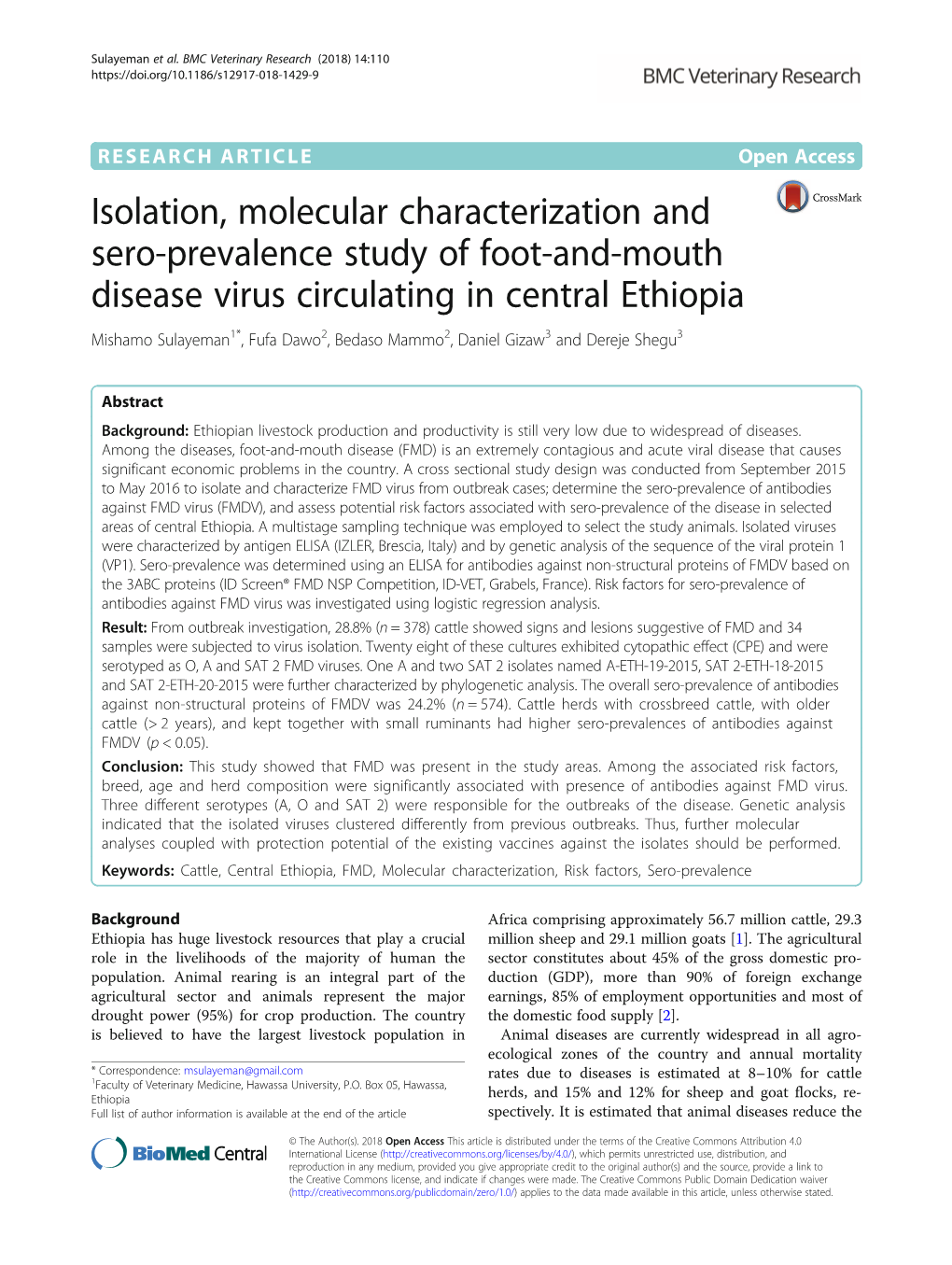 Isolation, Molecular Characterization and Sero-Prevalence Study of Foot