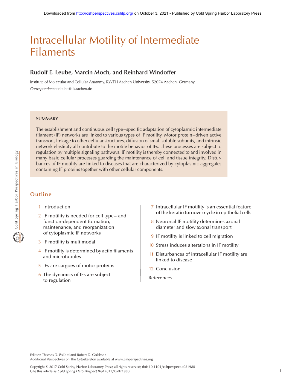 Intracellular Motility of Intermediate Filaments