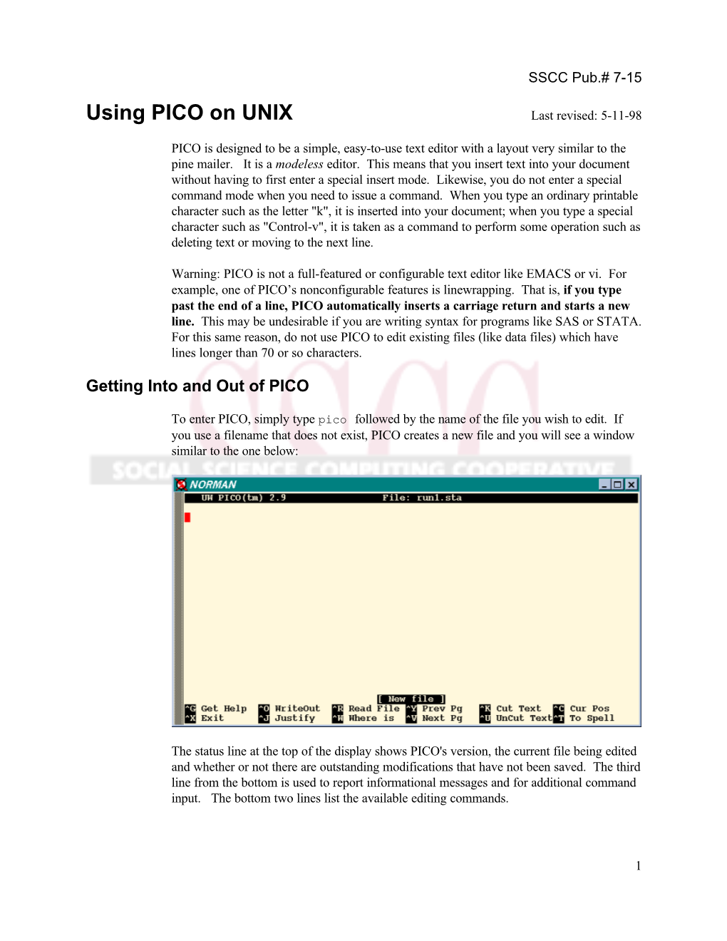 Using PICO on UNIX Last Revised: 5-11-98